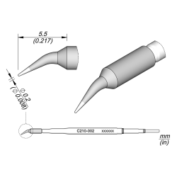 JBC C210 002 TIP CARTRIDGE 0.2 mm Conical Bent Diam. 0.2